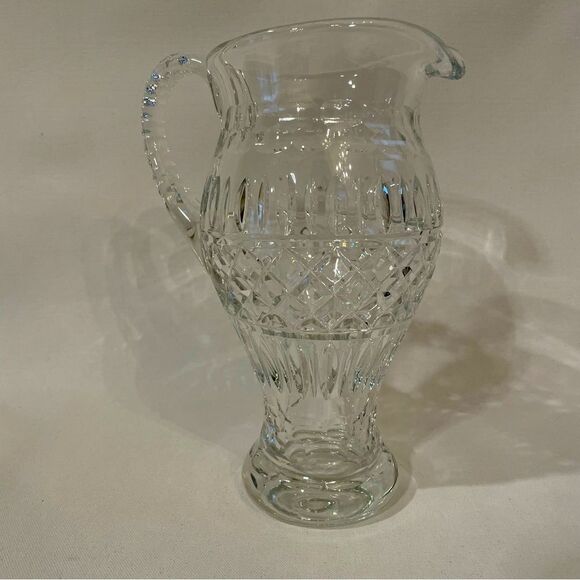 Vintage Tall Cut Crystal Pitcher Diamond Design Faceted Handle Thumbprint - Picture 1 of 7